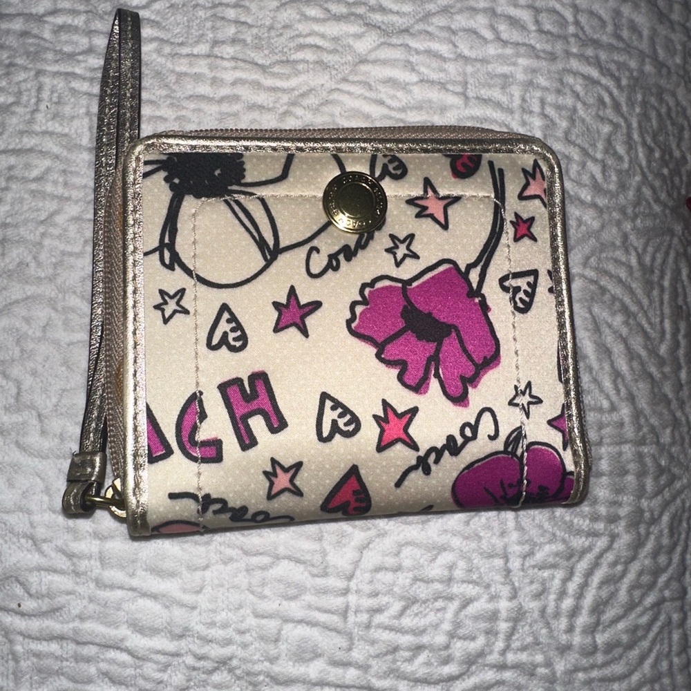 Coach Cream and Pink Graphic Wallet
